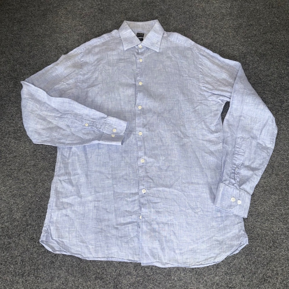 Ike Behar New York Mens 15 34/35 Light Blue 100% Linen Long Sleeve Dress Shirt
